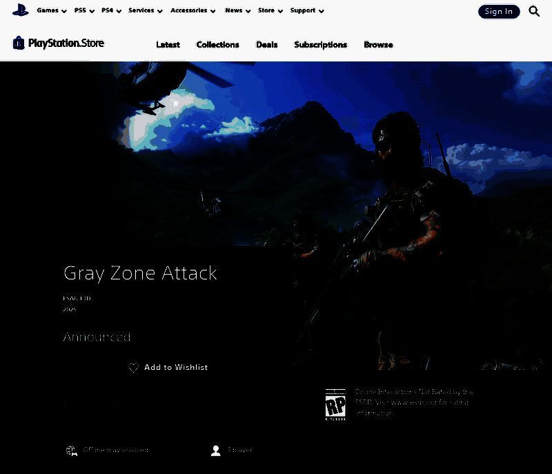 PS商店中《灰区进攻》的游戏封面，画面模糊，风格类似《灰区战争》但明显由AI生成