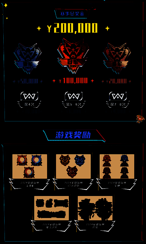 赛事奖励展示图，包含现金奖杯、冠军时装设计图与装饰特效