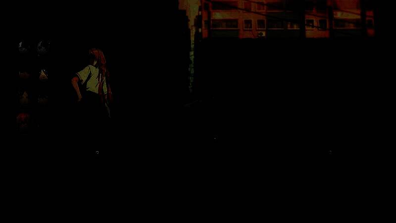 多人对战场面，三名风格各异的角色在废墟中对峙，技能光效绚丽