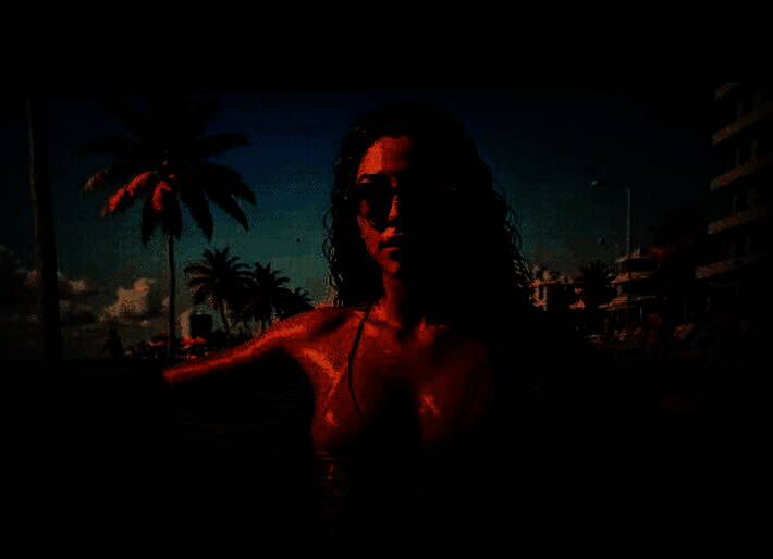 海滩派对场景，多人聚集，音乐动感，展现《GTA6》开放世界的社交活力