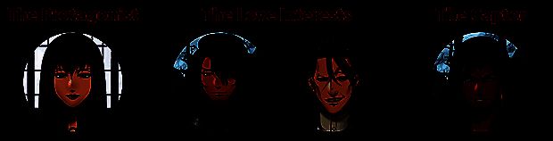 游戏剧情场景图，角色围坐在昏暗房间中，气氛紧张，墙上投影着恶魔的影子