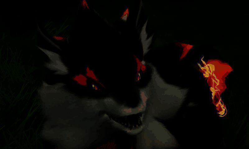 小炭犬进化形态对比图：左侧为初始形态，中间为焚火狼，右侧为最终形态狼斗士，体型逐渐增大，火焰特效增强