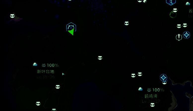 新叶台地详细地图标注，五处伊莫刷新点用不同图标清晰标出，路径连线便于导航