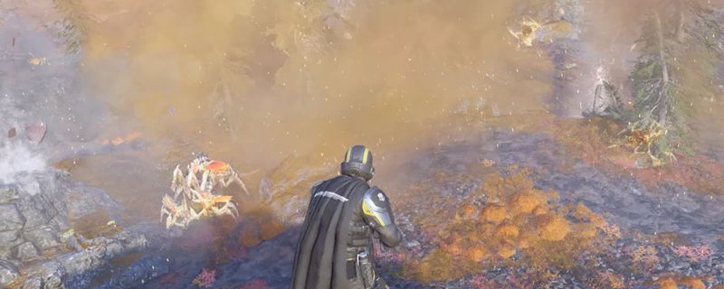 《绝地潜兵2》游戏中飞鹰集束炸弹爆炸瞬间的战场画面，弹片四散，范围广泛但缺乏集中杀伤力