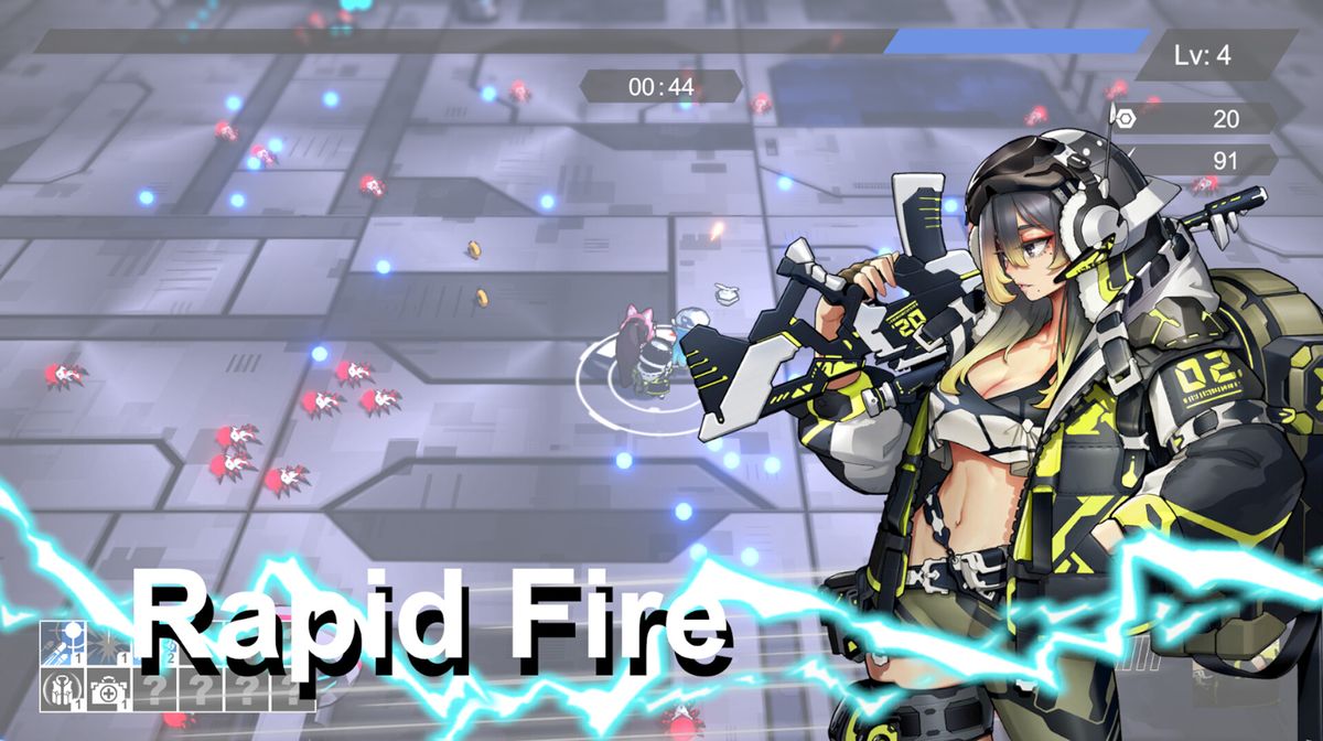 游戏中战斗场景截图，女武神释放技能对抗大量敌人，弹幕密集如雨