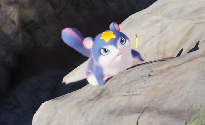 星乐蒂载着主角飞跃峡谷，身后留下淡黄色气流轨迹，下方是深不见底的裂谷