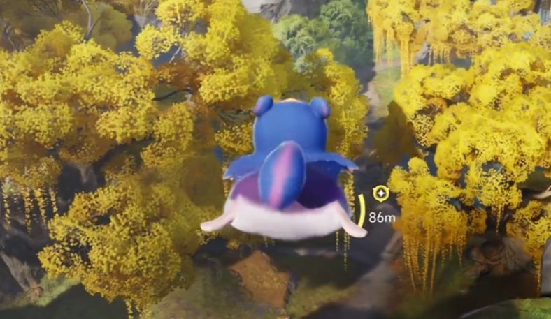 星乐蒂飞至高空，避开地面上成群的小怪，主角安全通过危险区域