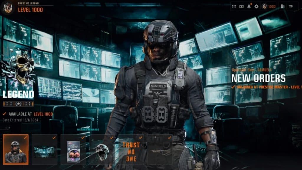 满级奖励捆绑包内容展示，包括贴纸、背景、徽章及武器蓝图的详细列表