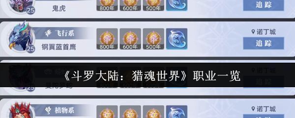 《斗罗大陆：猎魂世界》四大职业图标展示，分别为强攻、敏攻、辅助与控制系武魂形象