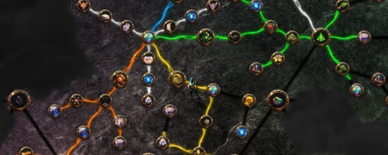 《默特术士》游戏主界面展示，六大元素位面环绕中央花园，光影交错充满神秘氛围