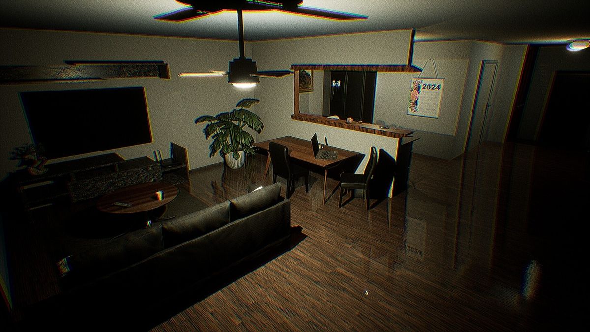 寿司吧店内全景，顾客背对镜头静坐，整体色调偏冷，充满不安感