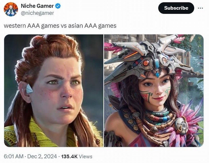 《荒野起源》女主角立绘展示，身着部落风格服饰，手持能量武器，眼神坚定