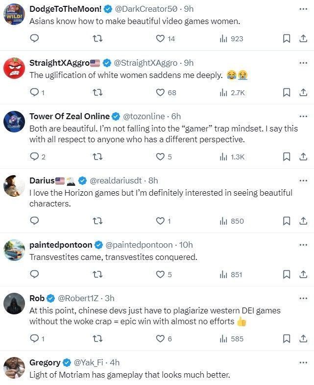 玩家创作的对比漫画，一边是《荒野起源》女主，另一边是《地平线》女主，风格夸张幽默