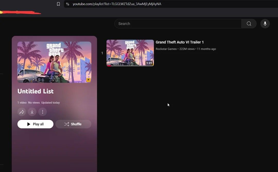 R星《GTA6》YouTube播放列表界面截图，显示‘今日更新’标签，列表中仅有一支视频