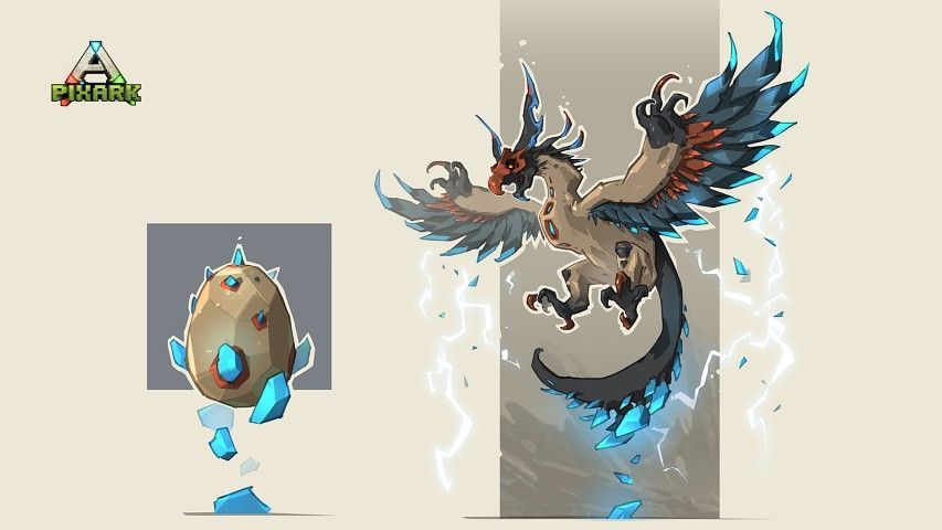 辉光鸟在《方块方舟》中展翅飞翔的场景，周身环绕着蓝色辐射光效，背景为荒野与天空