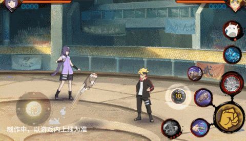 笕堇与通灵兽鵺协同作战，鵺从幼体跃起进化为成熟体扑向对手，技能特效绚丽