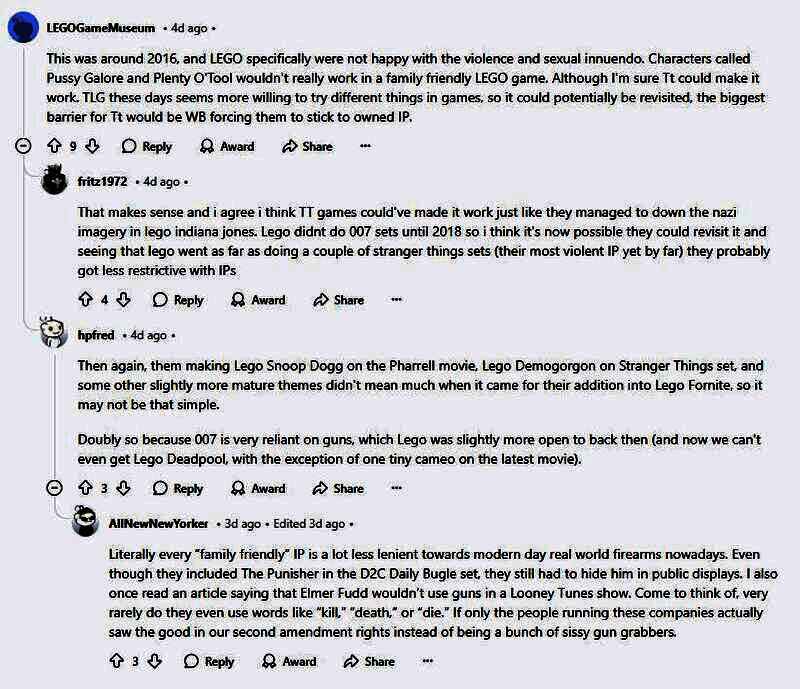 多位乐高风格的反派角色齐聚一堂，包括斯卡拉孟加和金手指，场面滑稽又怀旧