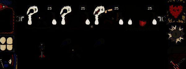 地牢房间内部场景，角色正与一群发光的敌对生物对峙，地面布满陷阱痕迹，气氛剑拔弩张