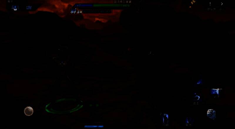 BOSS战场景：玩家角色释放连招破除BOSS韧性护盾