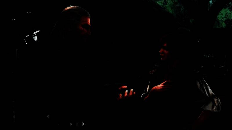 CD Projekt Red CEO米哈尔·诺瓦科夫斯基在采访中神情严肃，背景为《赛博朋克2077》城市夜景与《巫师》系列LOGO并列展示