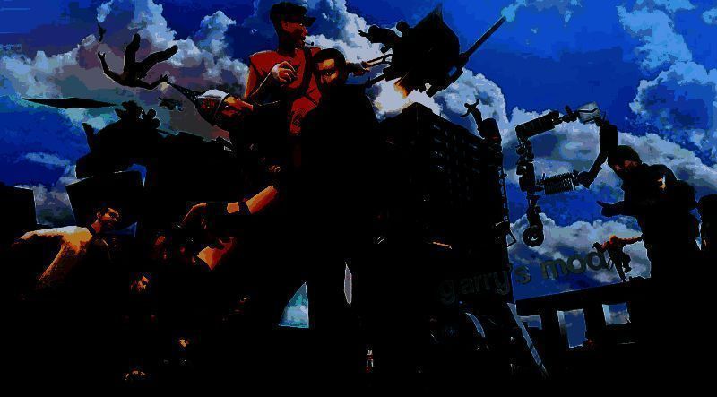 《盖瑞模组》官方发布的18周年纪念贺图，画面中充满创意元素与玩家自制模型