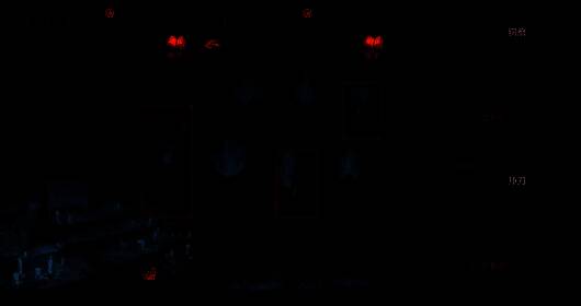 聂莫黎视角下塔内无头雕像场景，角色正拾取地上的铜扇与师刀，画面阴暗神秘