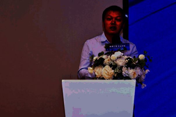 梅述家正在演讲，大屏展示生态协作示意图