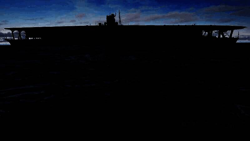 零式战斗机在云层中高速飞行，机翼反射阳光，背景是远处的舰队轮廓