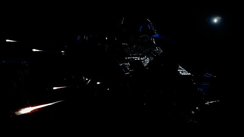 《星际公民》中全新旗舰飞船‘北极星’在太空中飞行的壮观画面，船体细节精致，背景为星云与行星