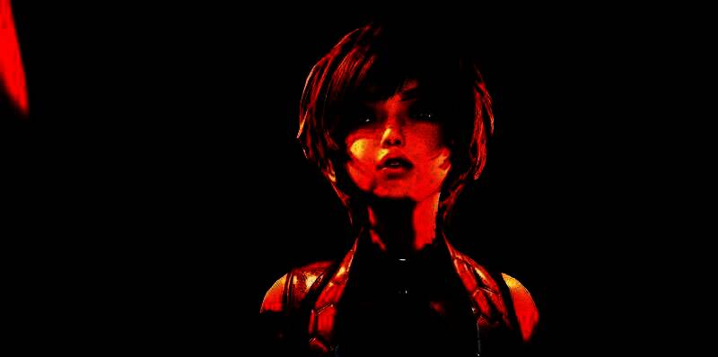 角色侧身回眸，长发随风飘扬，背景为黄昏城市剪影