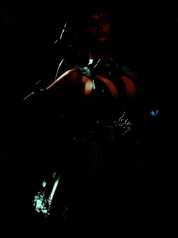 角色半蹲姿态，背景为星空与残破机械结构，氛围神秘