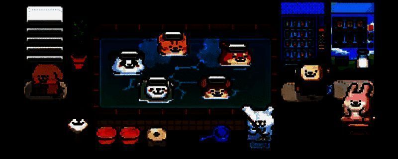 《线条小狗：动物温泉》中一群可爱的小动物围坐在温泉旁，画面温馨治愈，包括仓鼠、小熊猫和浣熊等角色