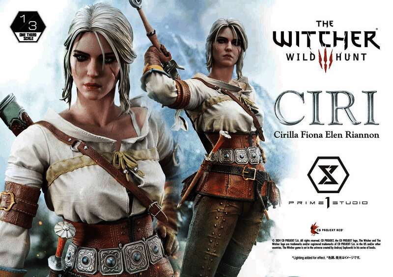 Prime 1 Studio发布的《巫师3》希里1/3比例雕像正面展示，角色姿态坚定，细节精致