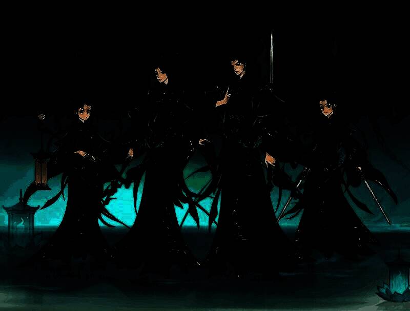 ‘幽都判尊’时装正面展示，角色手持判官笔，背景为阴森鬼城