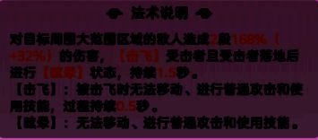 法术构成示意图，左侧为伤害数值，右侧为特效描述，中间用加号连接，清晰展示法术组成逻辑