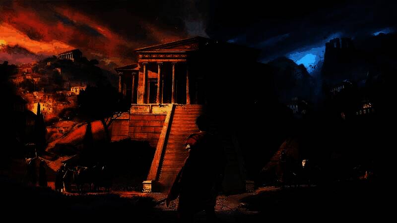 游戏内城市建设界面截图，显示居民区、农田与道路布局，工人在市场周围忙碌，整体画面呈现古典罗马风格