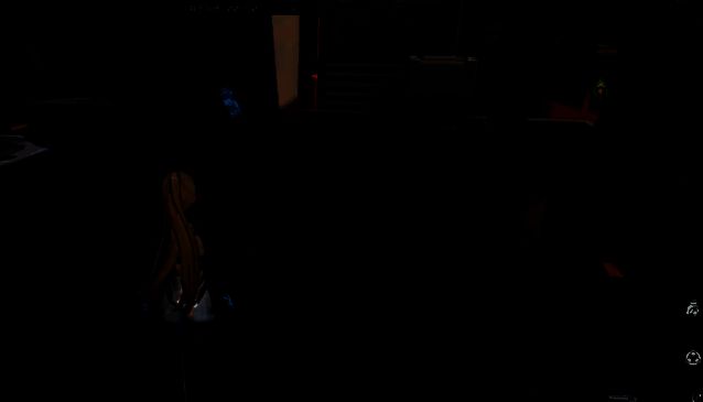 空间实验室内部场景，角色在金属管道间穿梭，周围闪烁着科技感十足的蓝光特效