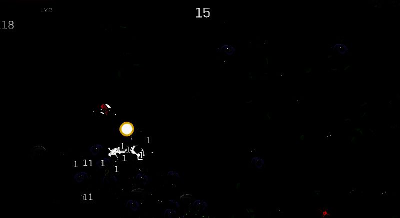 《土豆兄弟》游戏画面展示：一个卡通风格的土豆角色在满屏敌人中激烈战斗，周围弹幕密集，特效炫目，场景充满动感与幽默感