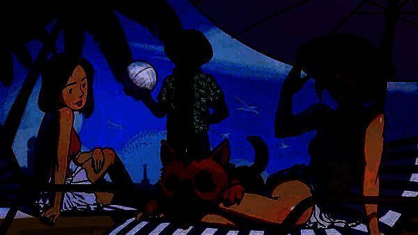 多位居民穿着夏日主题皮肤在沙滩场景中互动，画面充满度假氛围，阳光、海浪、遮阳伞细节清晰