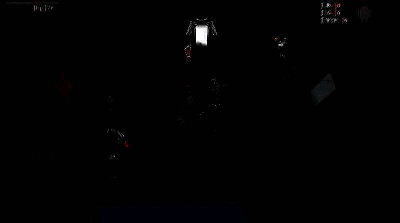 主角在昏暗走廊中对峙多名漂浮的黑色人形敌人，地面布满裂痕，空中悬浮着发光符文