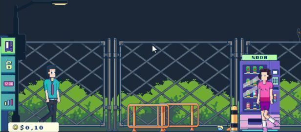 城市地图界面，多个售货机图标分布在不同街区，线路连接形成商业网络