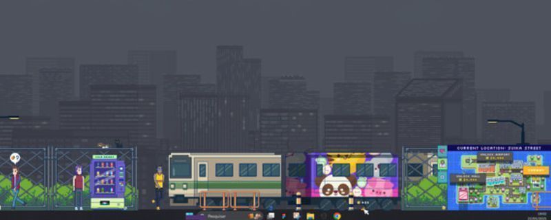 《Tiny Vending Machines》游戏主界面展示，像素风格的自动贩卖机整齐排列，背景为明亮的室内场景，整体画面清新可爱