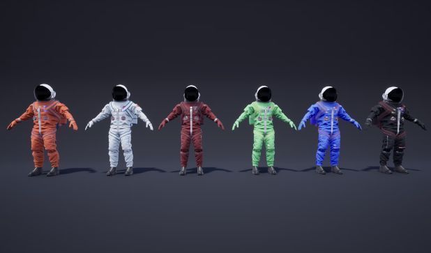 角色自定义界面截图，展示六种不同配色的科学家服装，每种配色具有独特标识