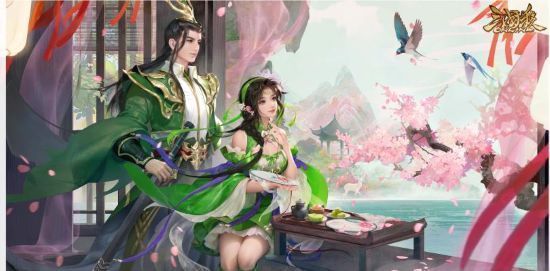 孙茹立秋皮肤展示图，身着淡黄长裙，手持团扇，背景落叶纷飞，呈现初秋静谧之美