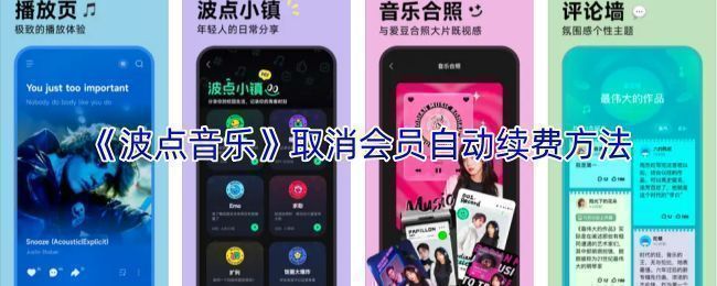 iOS系统中取消波点音乐会员自动续费的流程界面，展示订阅管理页面中的波点大会员条目