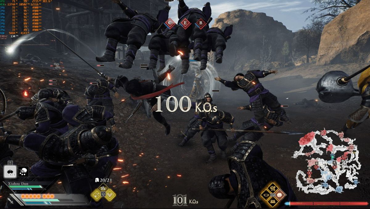 性能测试图表显示《真三国无双：起源》在4K分辨率下帧率稳定超过100帧