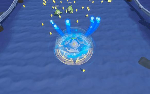 魔法飞弹划破夜空，击中怪物后爆发出紫色能量波