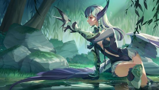 多位英雄集结场景，背景为伊索米亚城镇，角色互动自然，氛围温馨