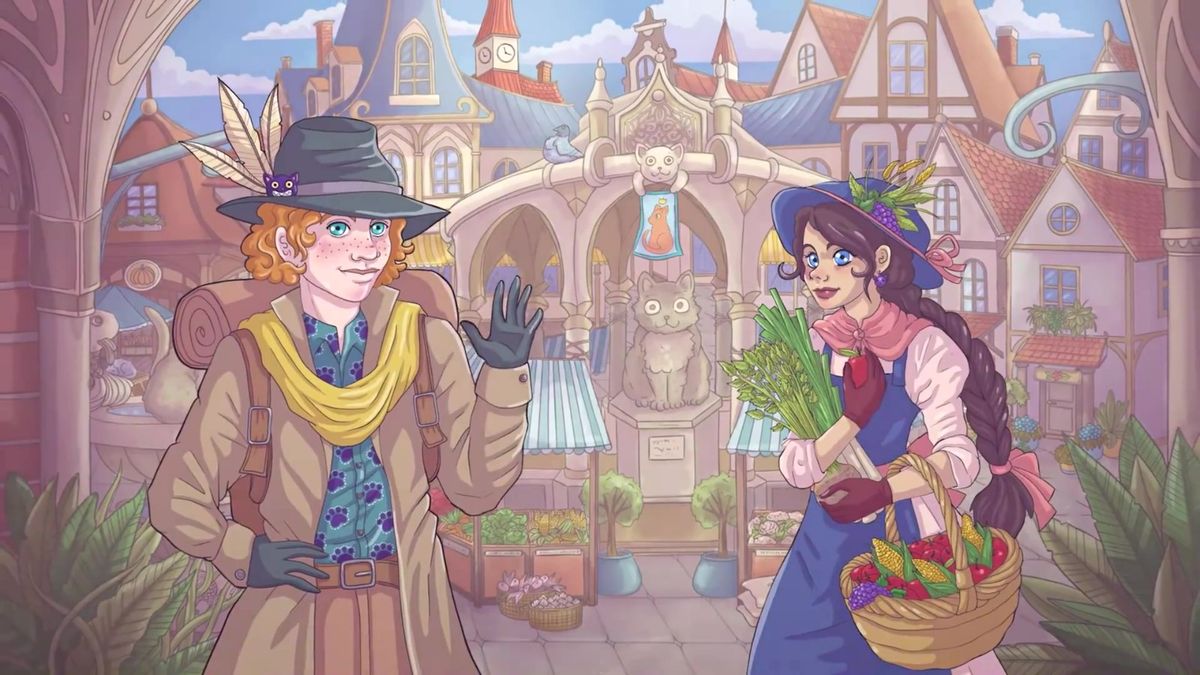 多人对战界面，两名玩家在各自屏幕上拼图，中间漂浮着一只调皮的黑猫