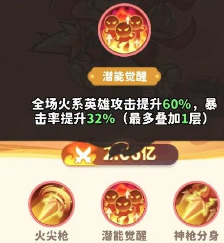 赤焰魔童释放潜能觉醒技能特效，全身燃起赤红火焰，光环扩散至全场队友，界面上显示攻击力与暴击率大幅提升